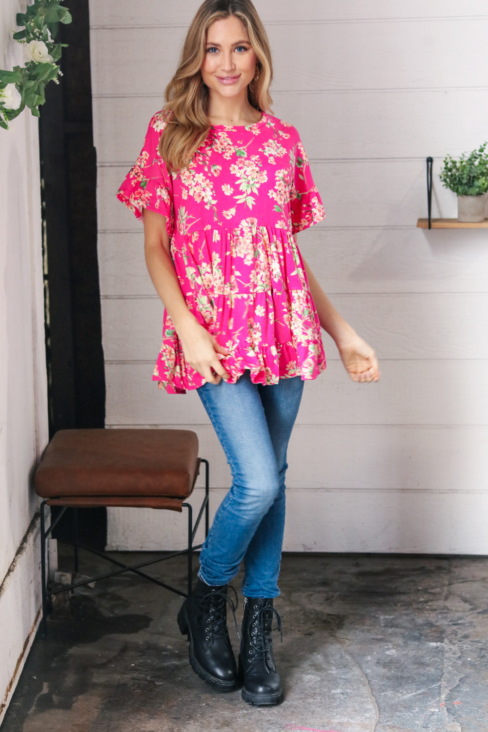 Fuchsia Floral Tiered Swing Top