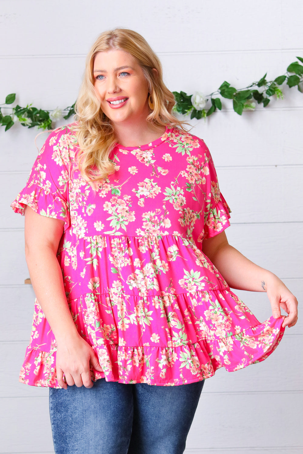 Fuchsia Floral Tiered Swing Top