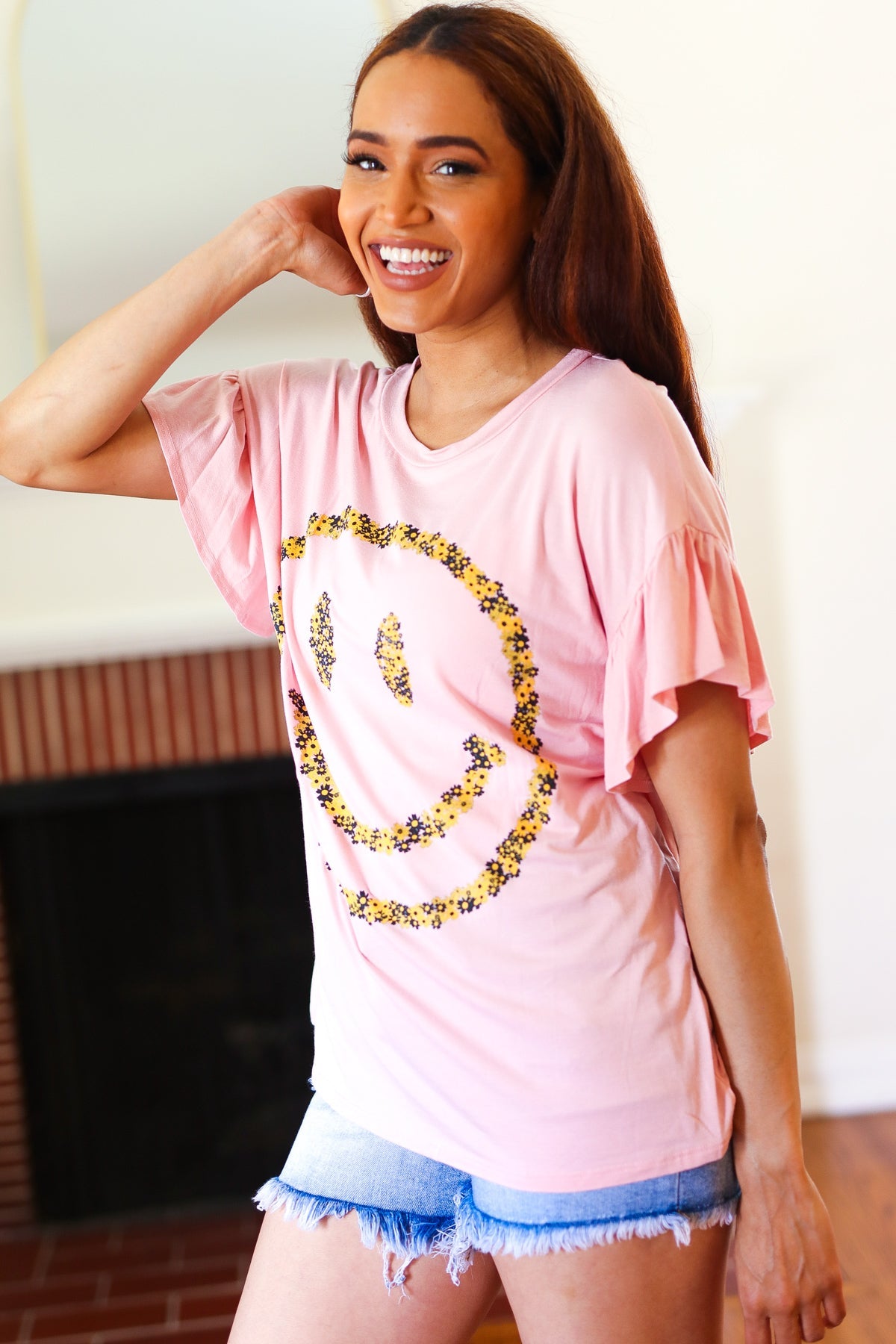 Live For Today Floral Smiley Face Tee