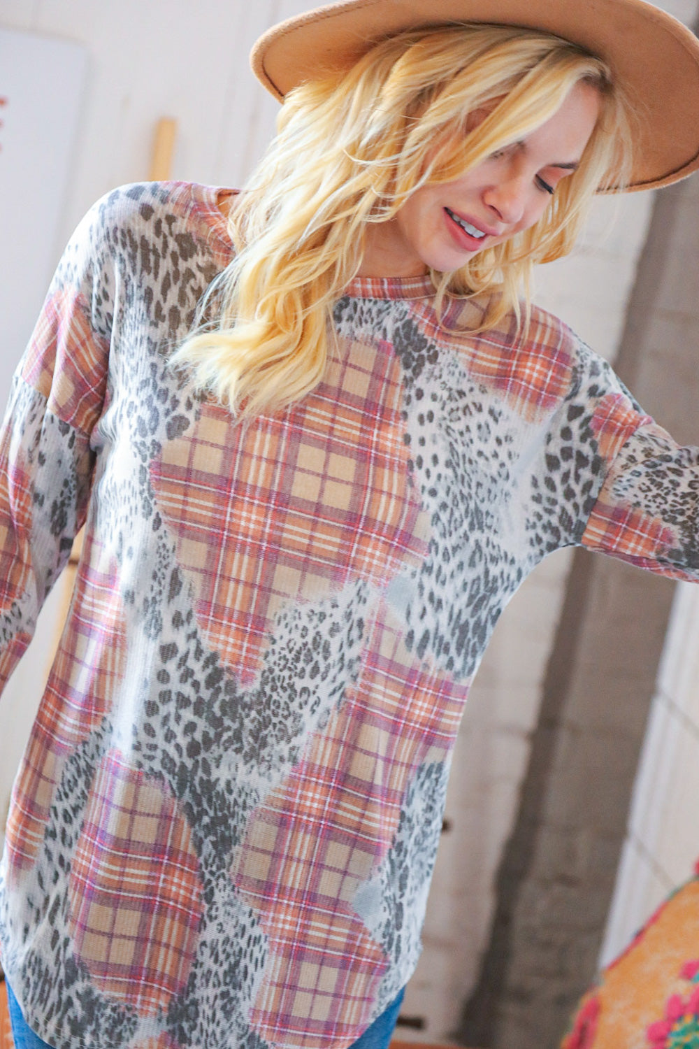 Leopard Plaid Pullover