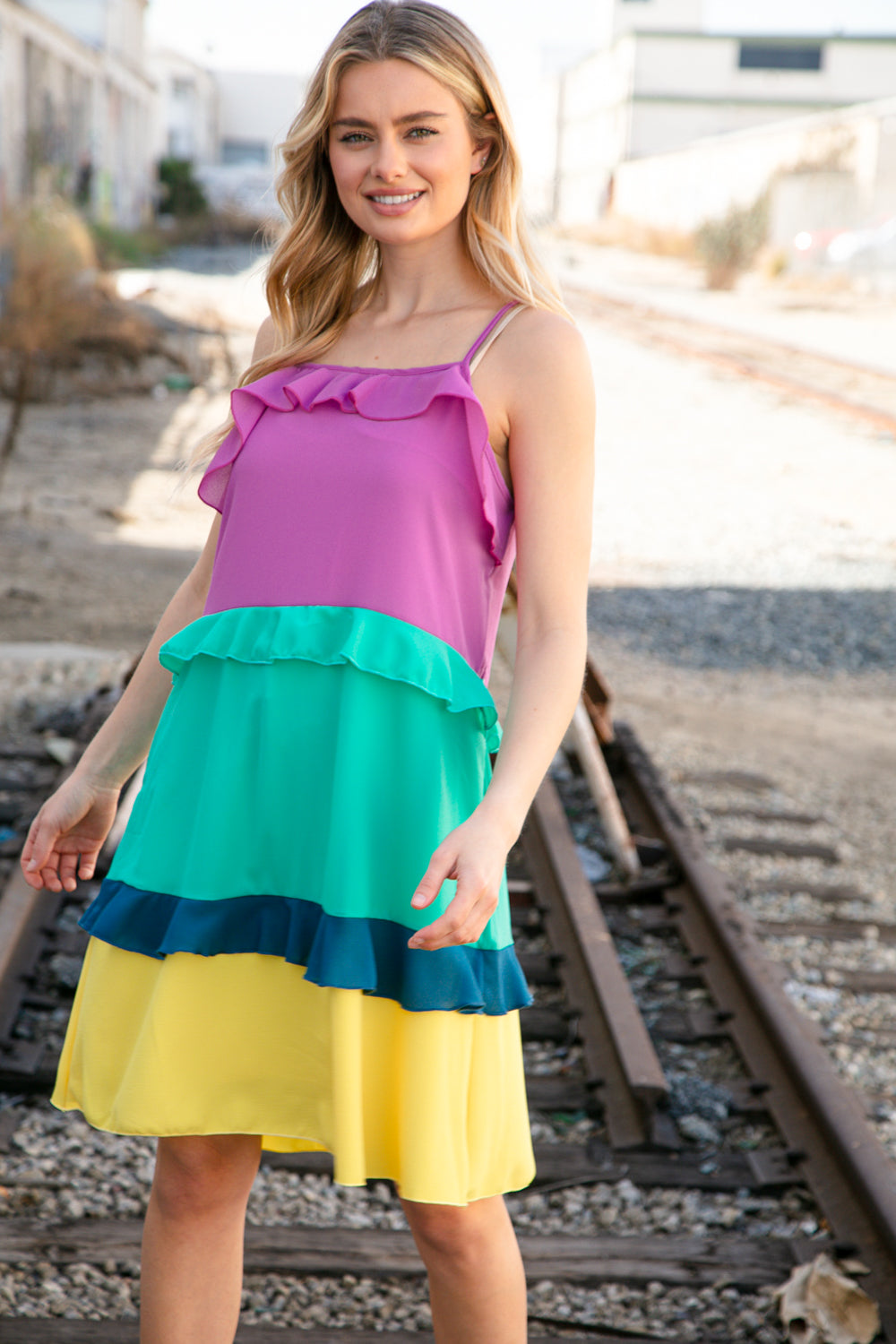 Briella Color Block Tiered Ruffle Dress