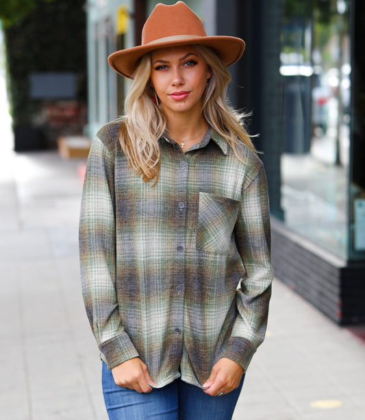 Weekend Ready Jacquard Plaid Button-Up Top