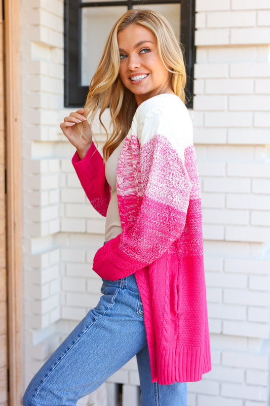 Always Fun Ombre Cable Knit Cardigan
