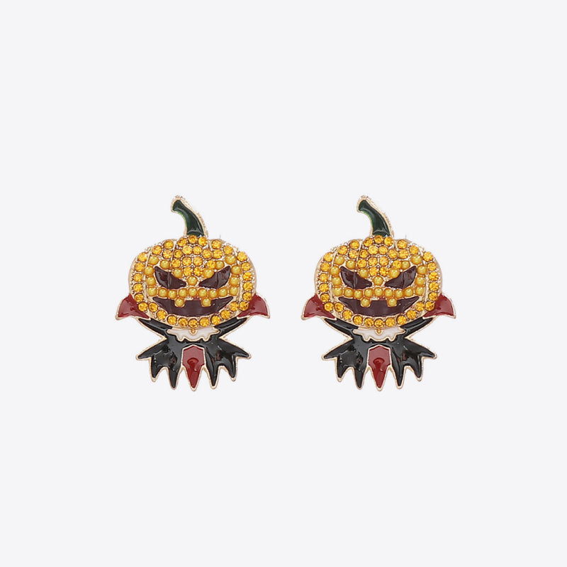 Demon Pumpkin Rhinestone Earrings