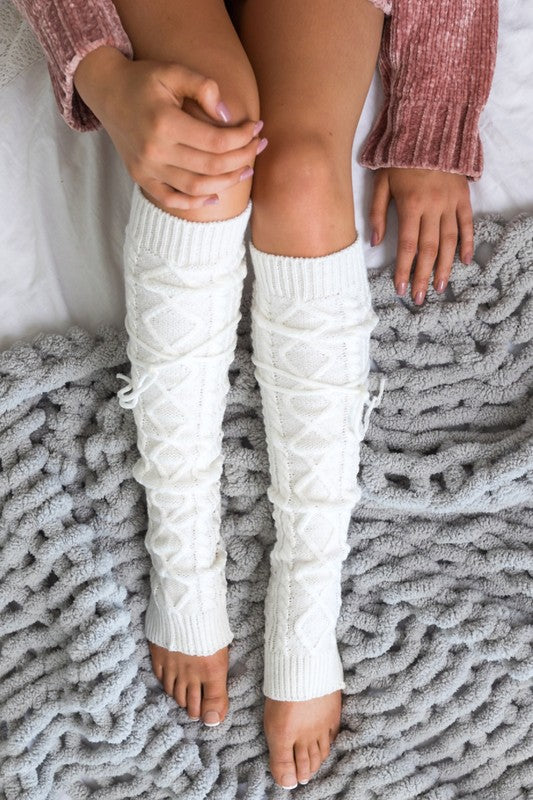 Cable Knit Long Tie Leg Warmers | Multiple Colors