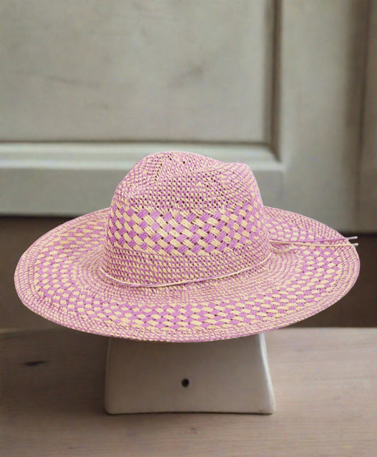 Pink Checkered Straw Sun Hat