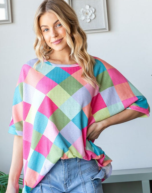 Color Block Waffle Oversized Top