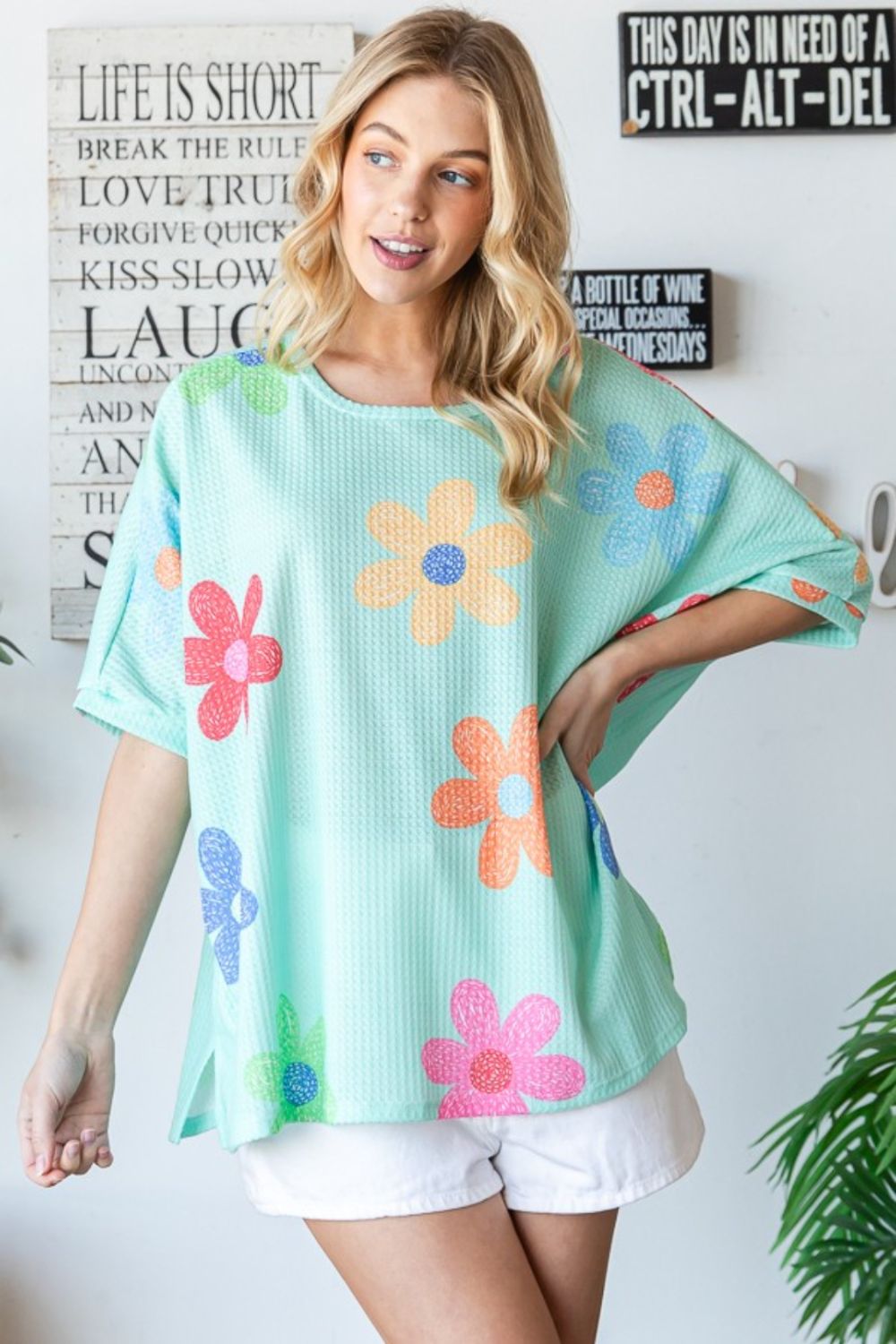Floral Waffle Oversize Top