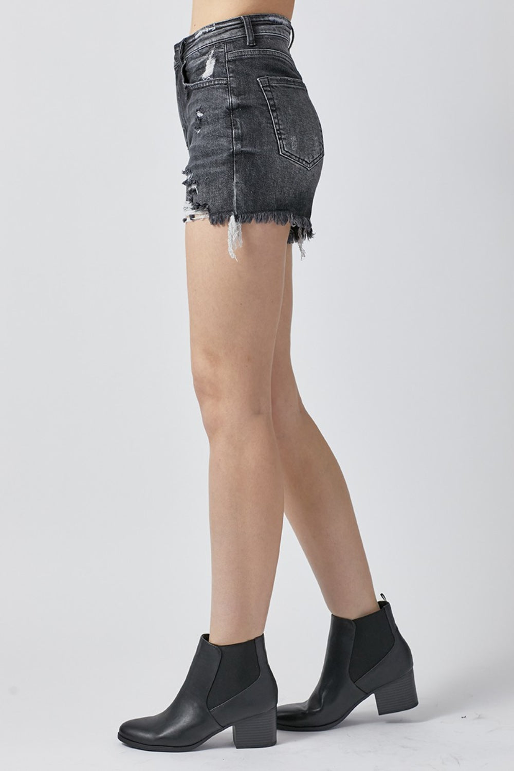 June High-Rise Distressed Denim Shorts | Risen