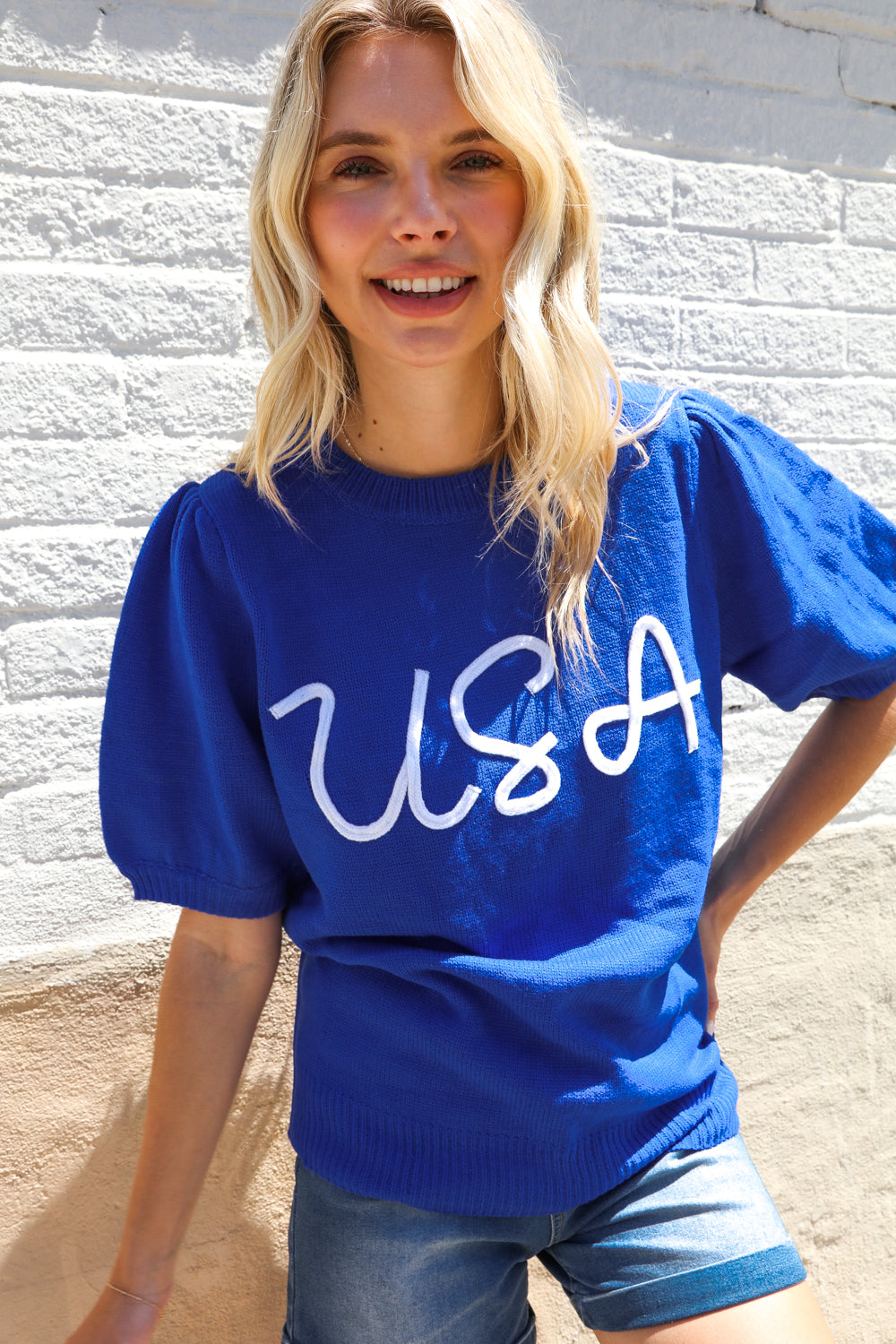 Patriotic USA Embroidered Sweater Top