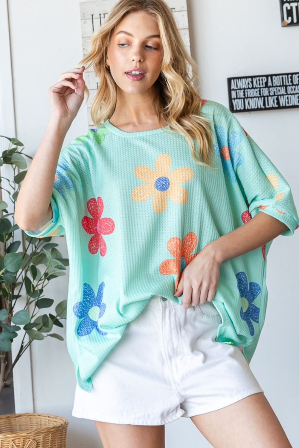 Floral Waffle Oversize Top