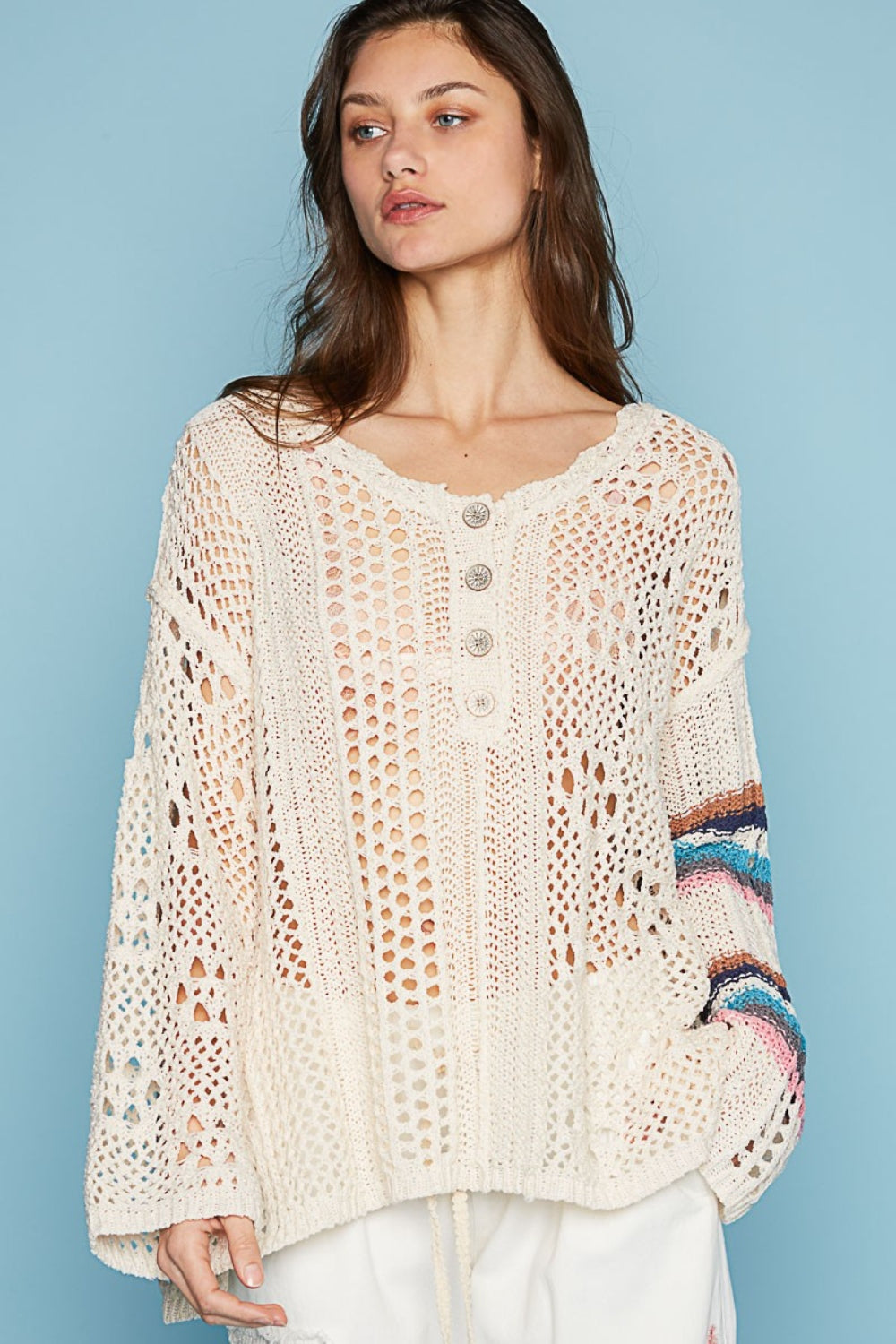 Striped Long Sleeve Knit Cover-Up