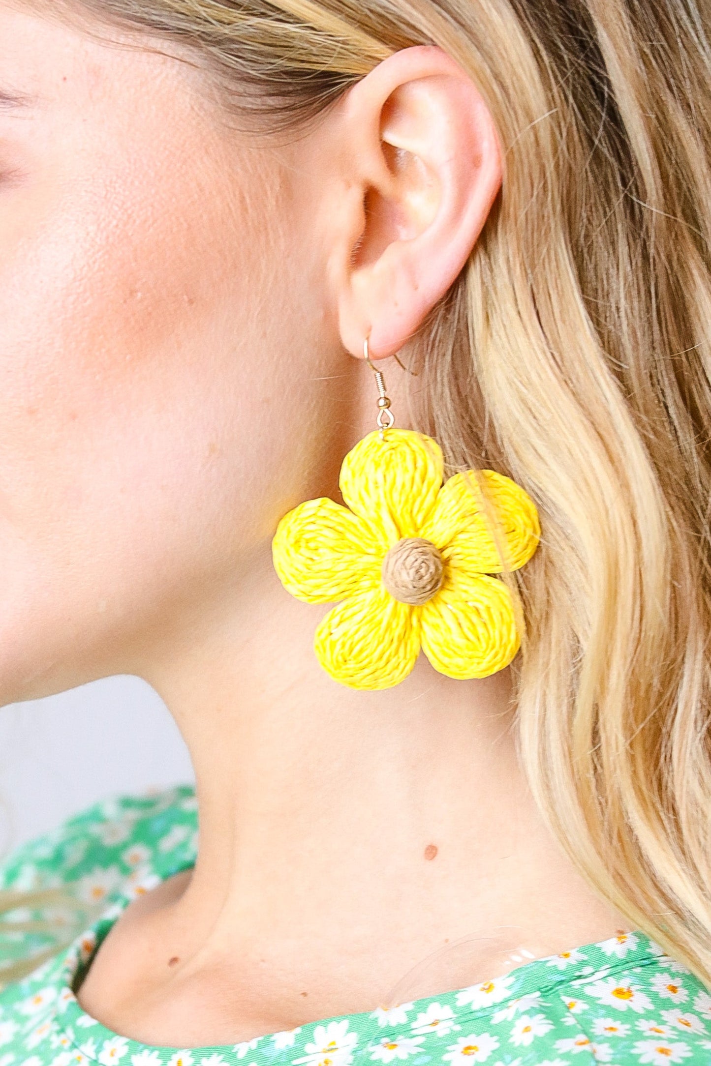 Canary Handwoven Flower Earrings