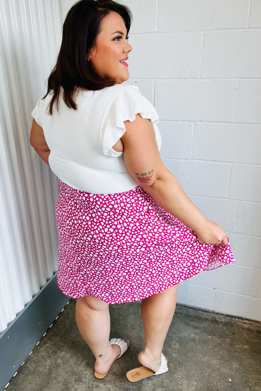 Leopard Ruffle V-Neck Woven Dress