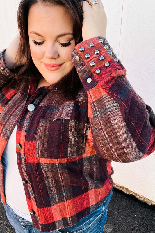 City Streets Plaid Studded Cropped Jacket