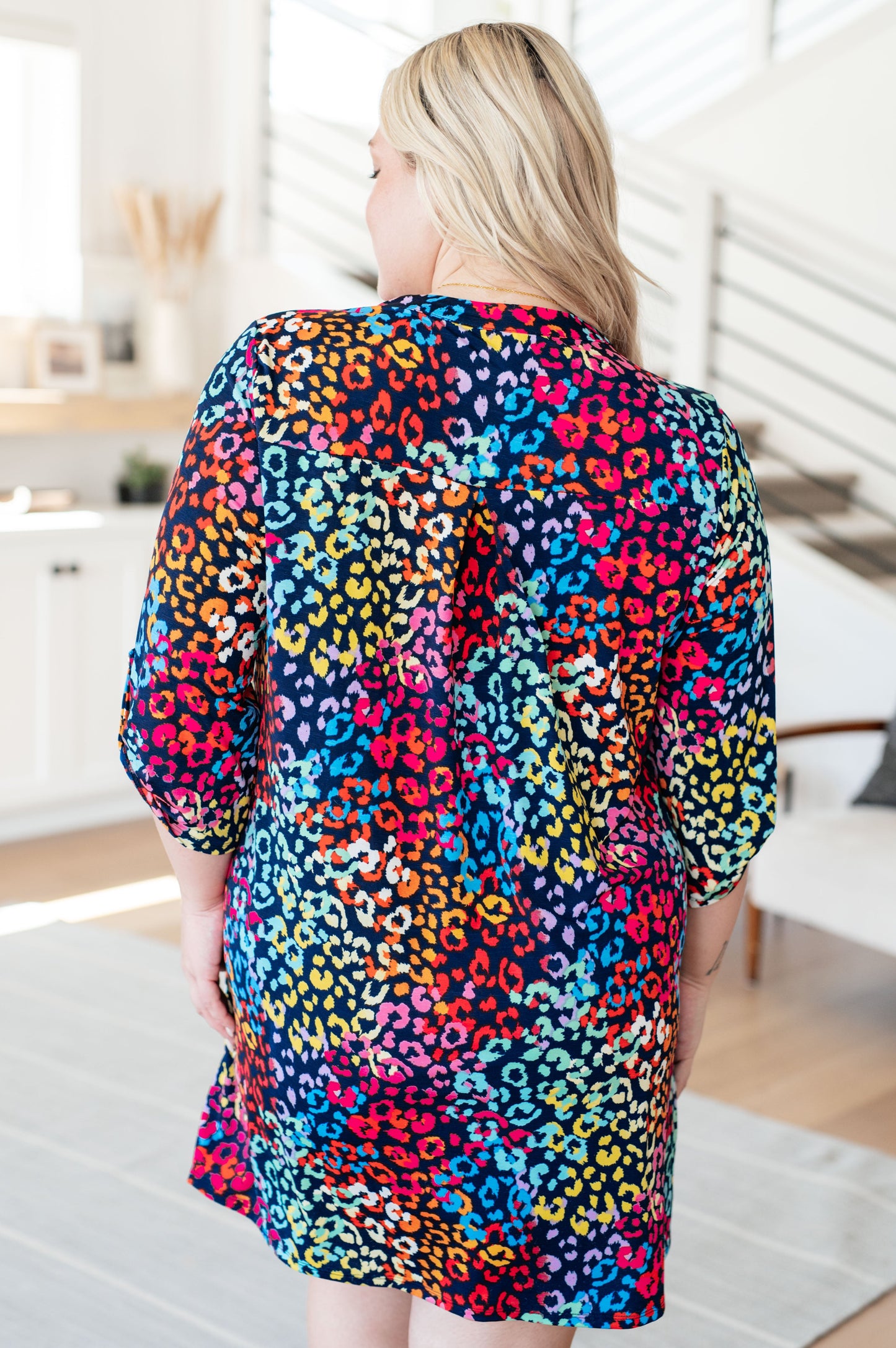 Lizzy Dress | Navy Rainbow Leopard