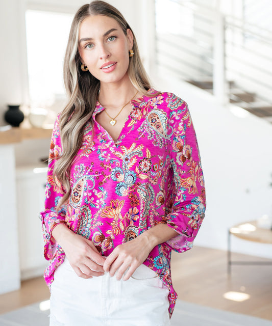 Lizzy Top | Magenta Floral Paisley