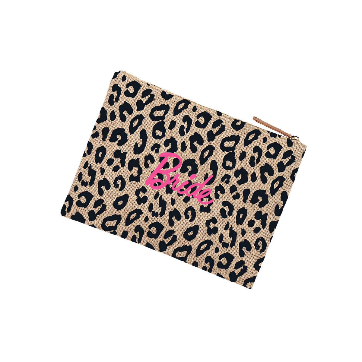 Bride Leopard Burlap Zip Pouch