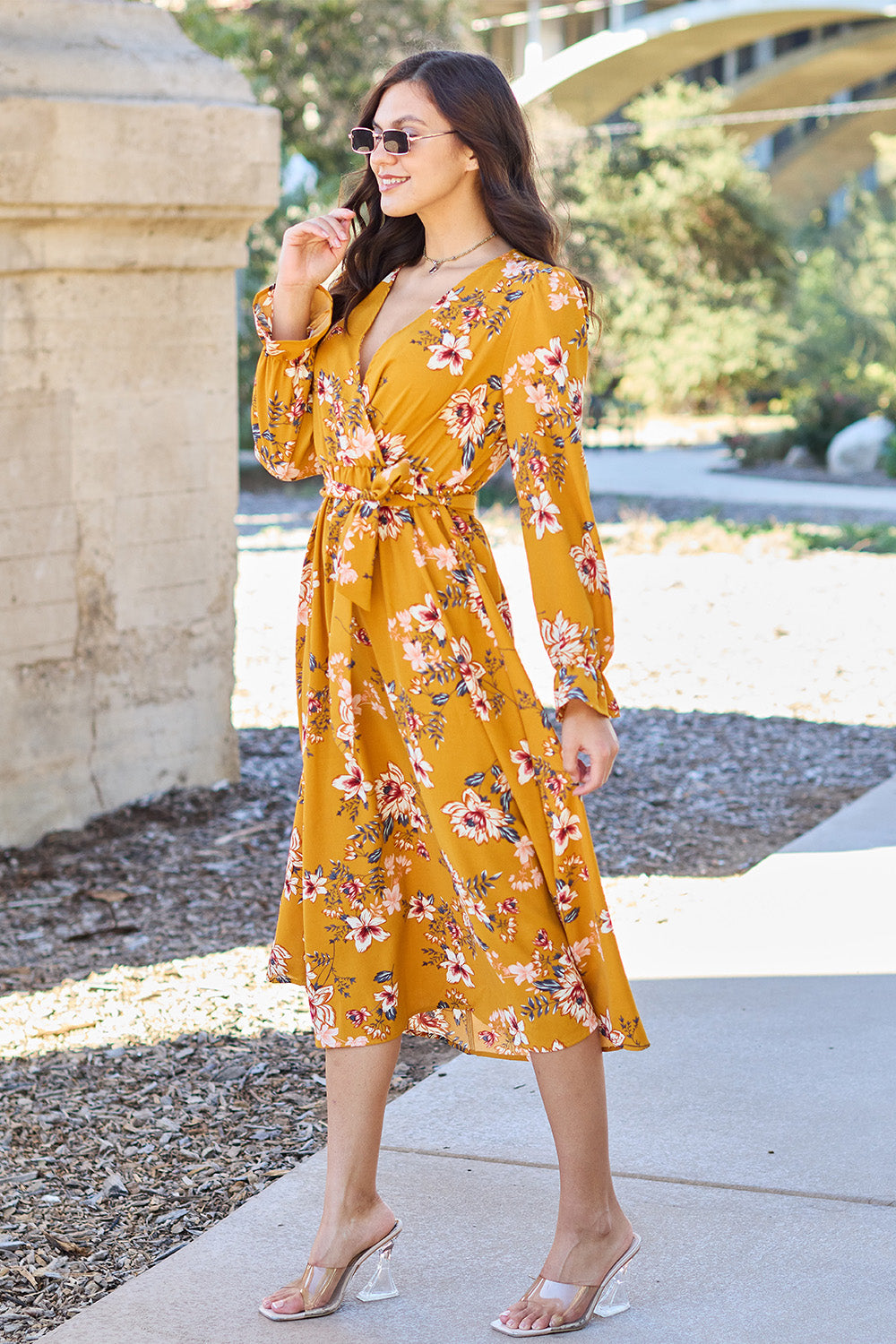 Floral Flounce Sleeve Dress