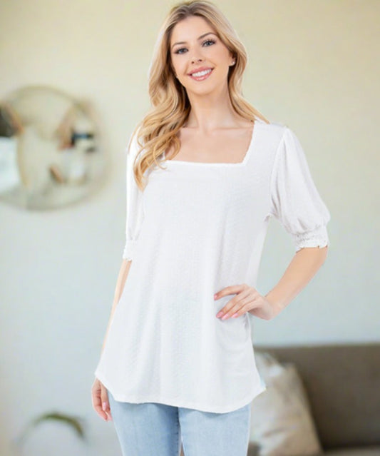 Swiss Dot Puff Sleeve Top | Multiple Colors