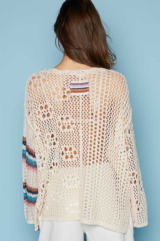 Striped Long Sleeve Knit Cover-Up
