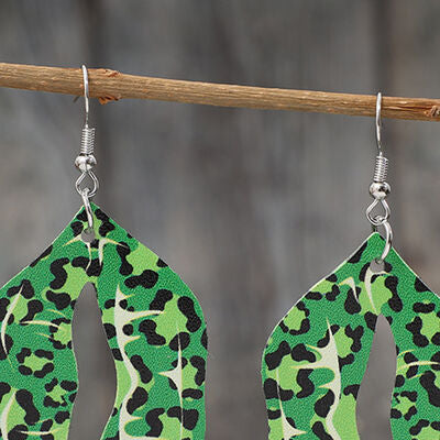 Shamrock Leopard Lips Leather Earrings