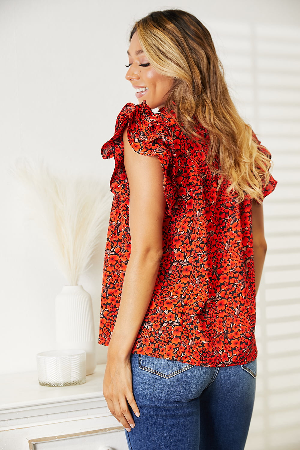 Rust Floral Flutter Top