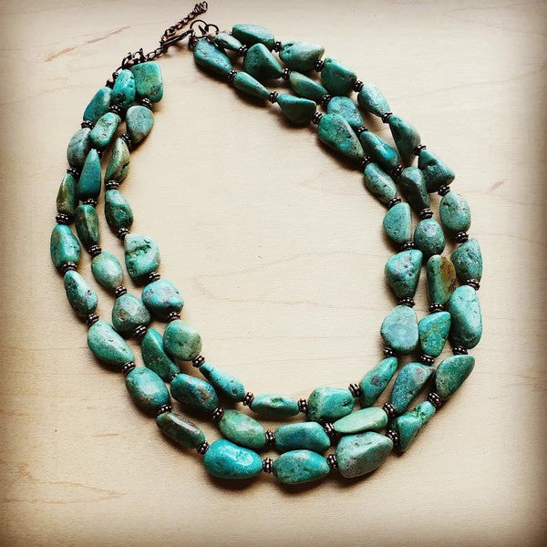 Triple Strand Natural Turquoise Copper Necklace - Bella Lia Boutique