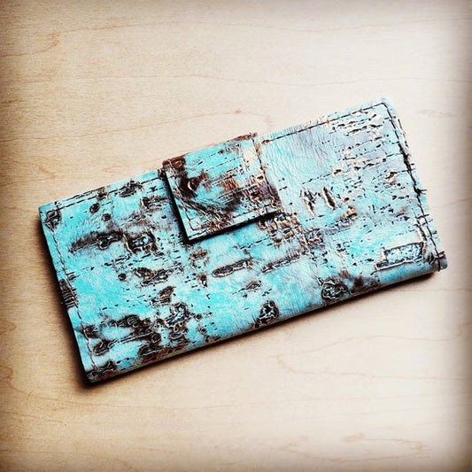 Embossed Leather Wallet | Turquoise Metallic - Bella Lia Boutique
