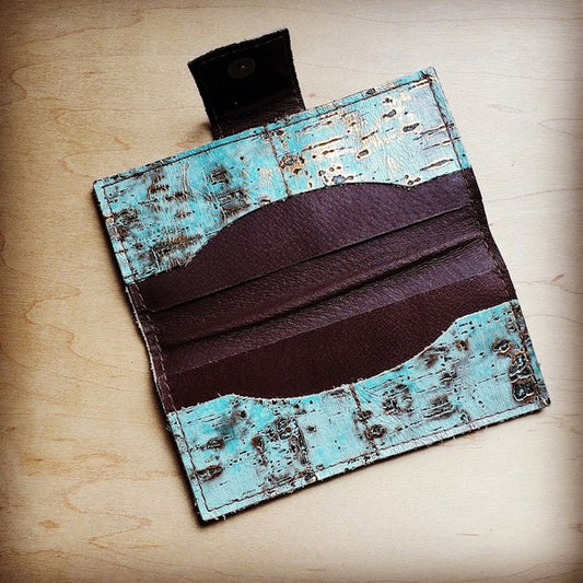 Embossed Leather Wallet | Turquoise Metallic - Bella Lia Boutique