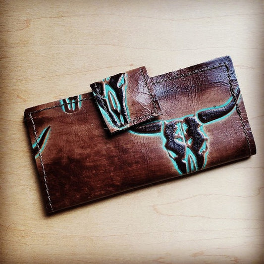 Embossed Leather Wallet | Turquoise Steer - Bella Lia Boutique
