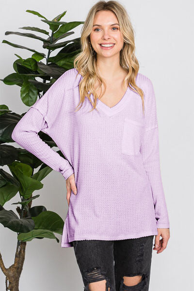 Lilac Waffle Knit V-Neck T-Shirt