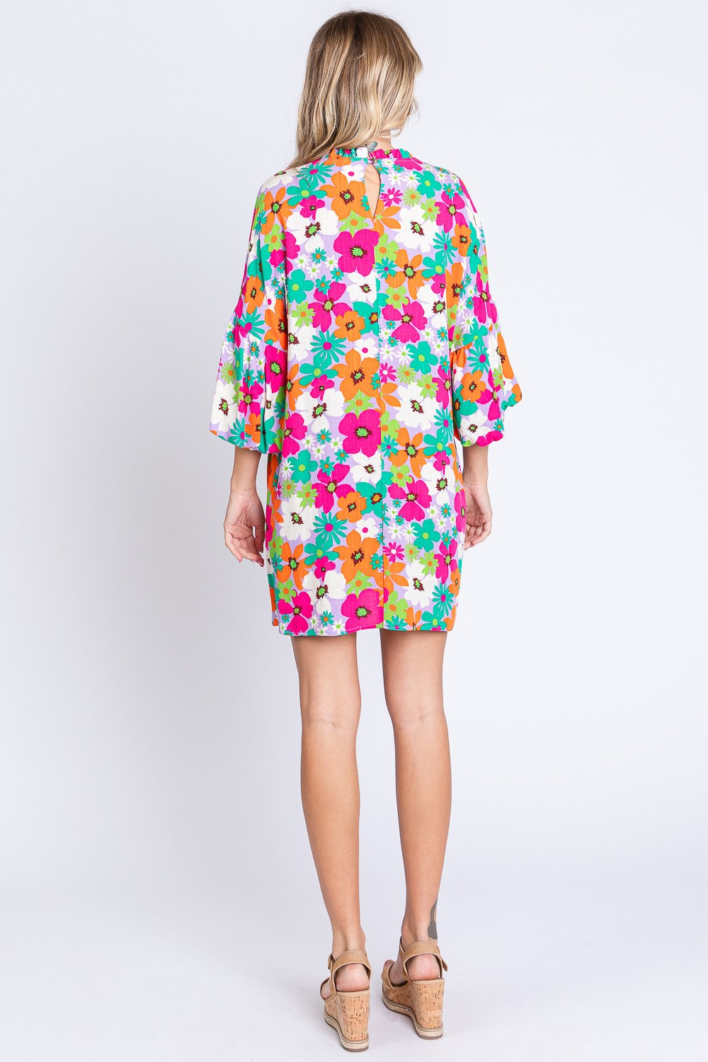 Floral Lantern Sleeve Mini Dress