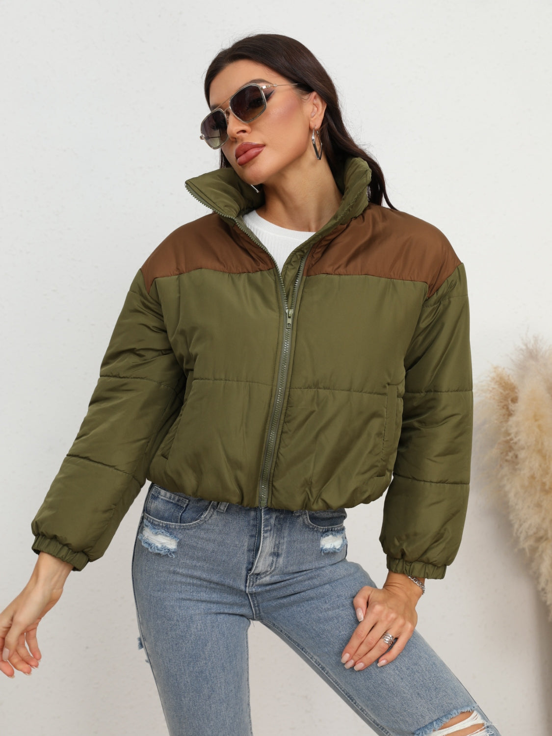 Tina Two-Tone Zip-Up Puffer Jacket