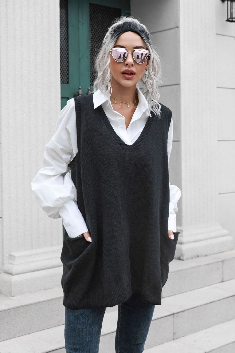 Charcoal Sleeveless Sweater Vest