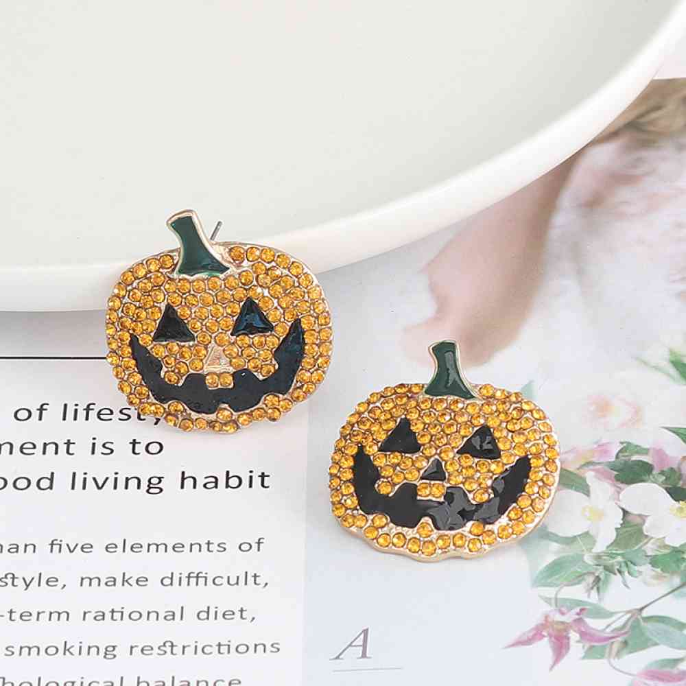 Angry Pumpkin Rhinestone Earrings