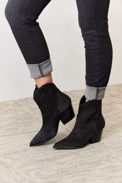 Rhinestone Ankle Cowboy Booties | Black