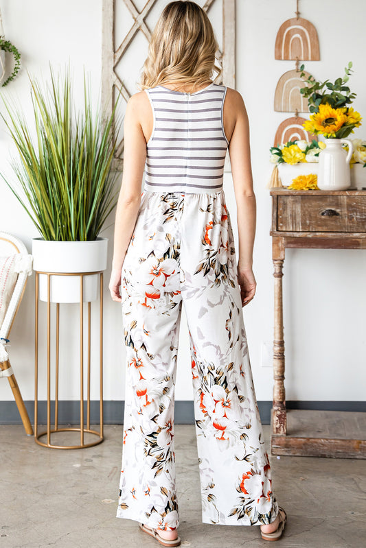 Floral Striped Sleeveless Jumpsuit
