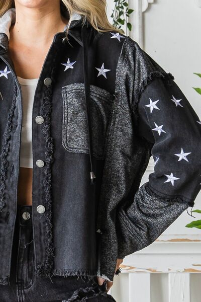 Looking Up at the Stars Embroidered Hooded Denim Jacket