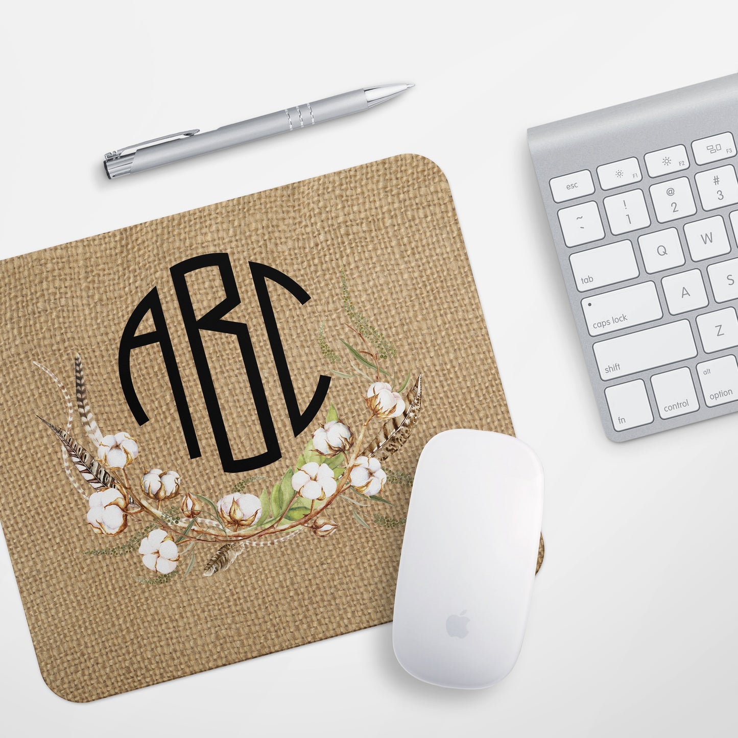 Burlap and Cotton Monogram Mousepad - Bella Lia Boutique