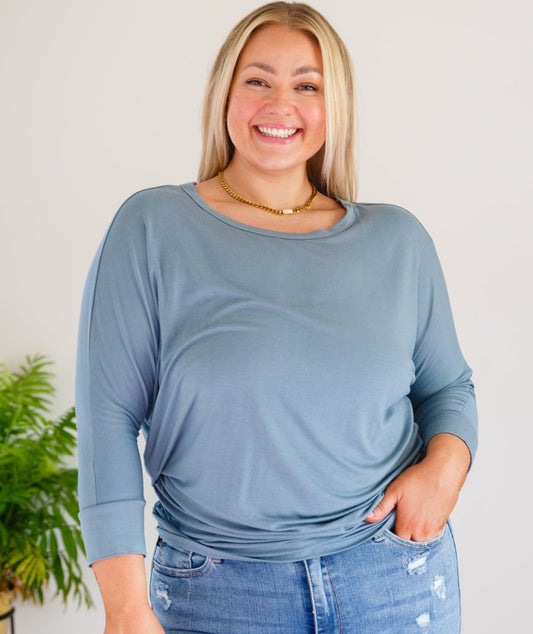Daytime Boat Neck Top | Blue Gray