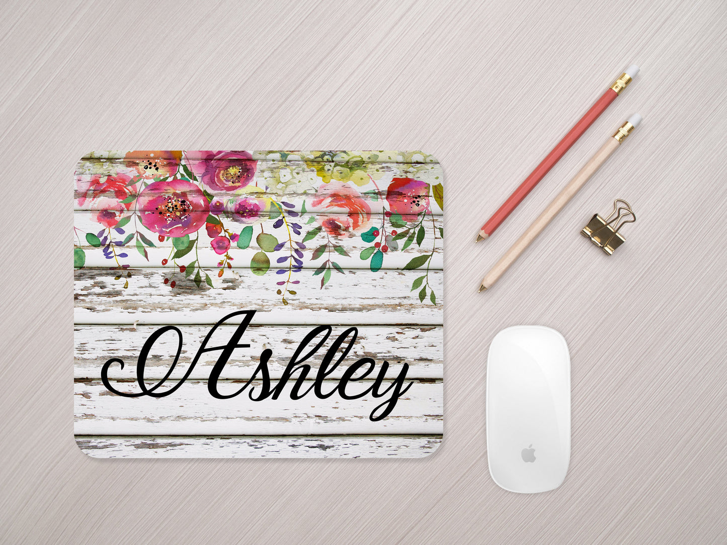 Personalized Floral White Wood-wash Mousepad - Bella Lia Boutique