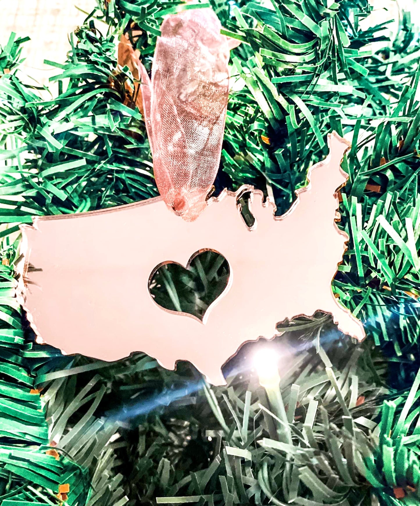Rose Gold Mirrored USA Ornament - Bella Lia Boutique