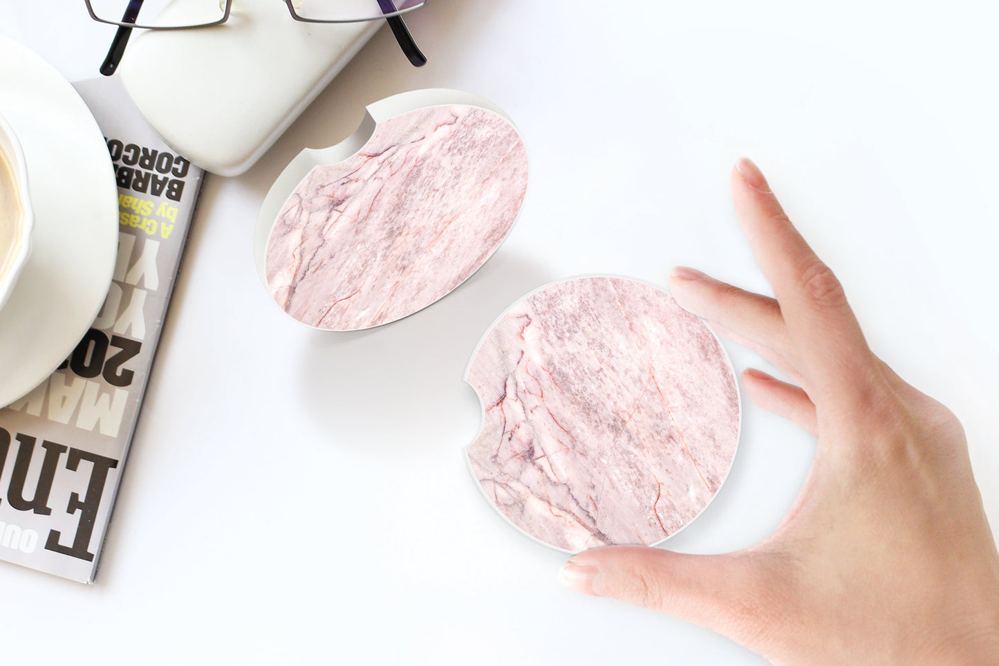 Pink Marble Car Coasters - Bella Lia Boutique