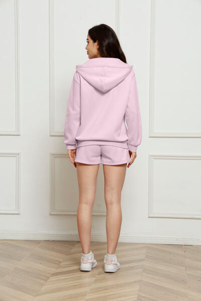 To Be Happy Zip-Up Hoodie & Shorts Set | Multiple Colors