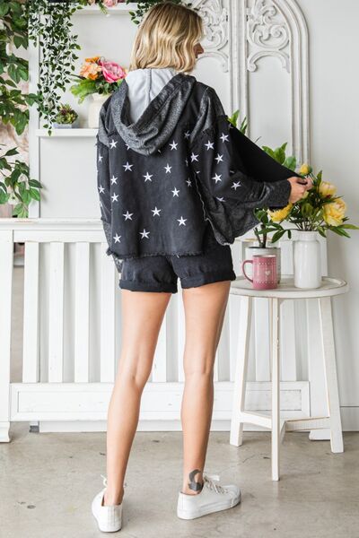 Looking Up at the Stars Embroidered Hooded Denim Jacket