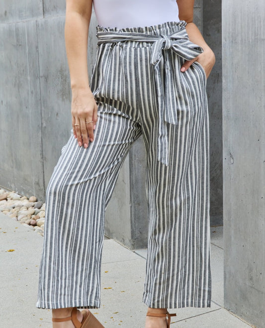 Find Your Path Paperbag Striped Culotte Pants