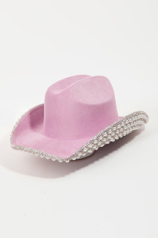 Blush Pave Rhinestone & Pearl Cowboy Hat
