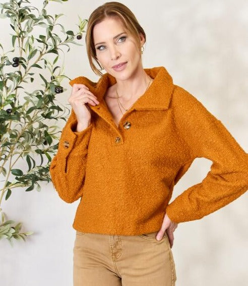 Ginger Spice Half Button Pullover Sweatshirt – Bella Lia Boutique