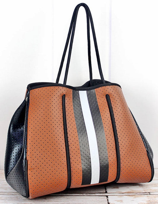 Miami Neoprene Tote and Wristlet | Camel Stripe - Bella Lia Boutique